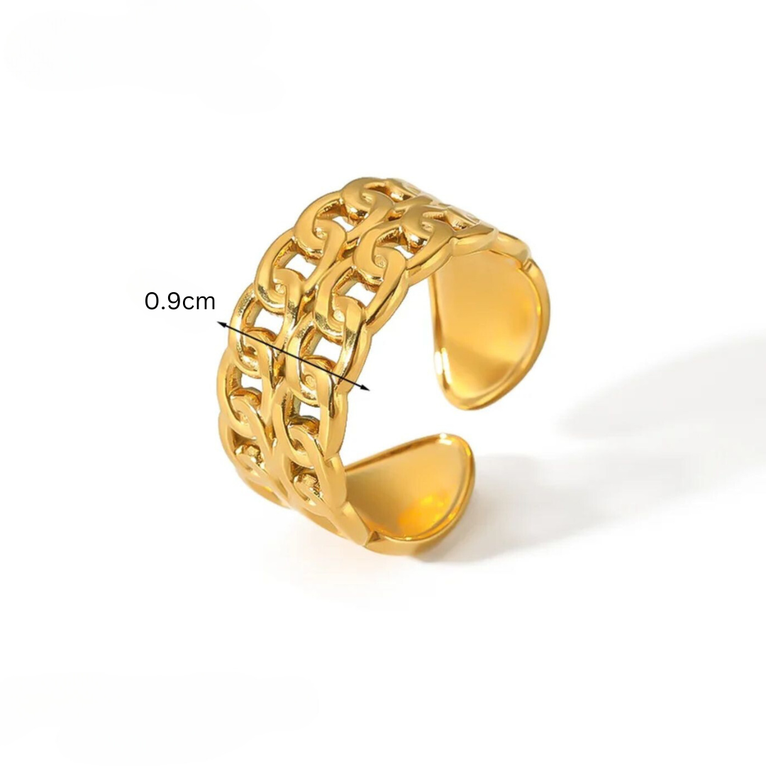 Georgina | Gold Plated Double Layered Braided Chain Resizable Ring