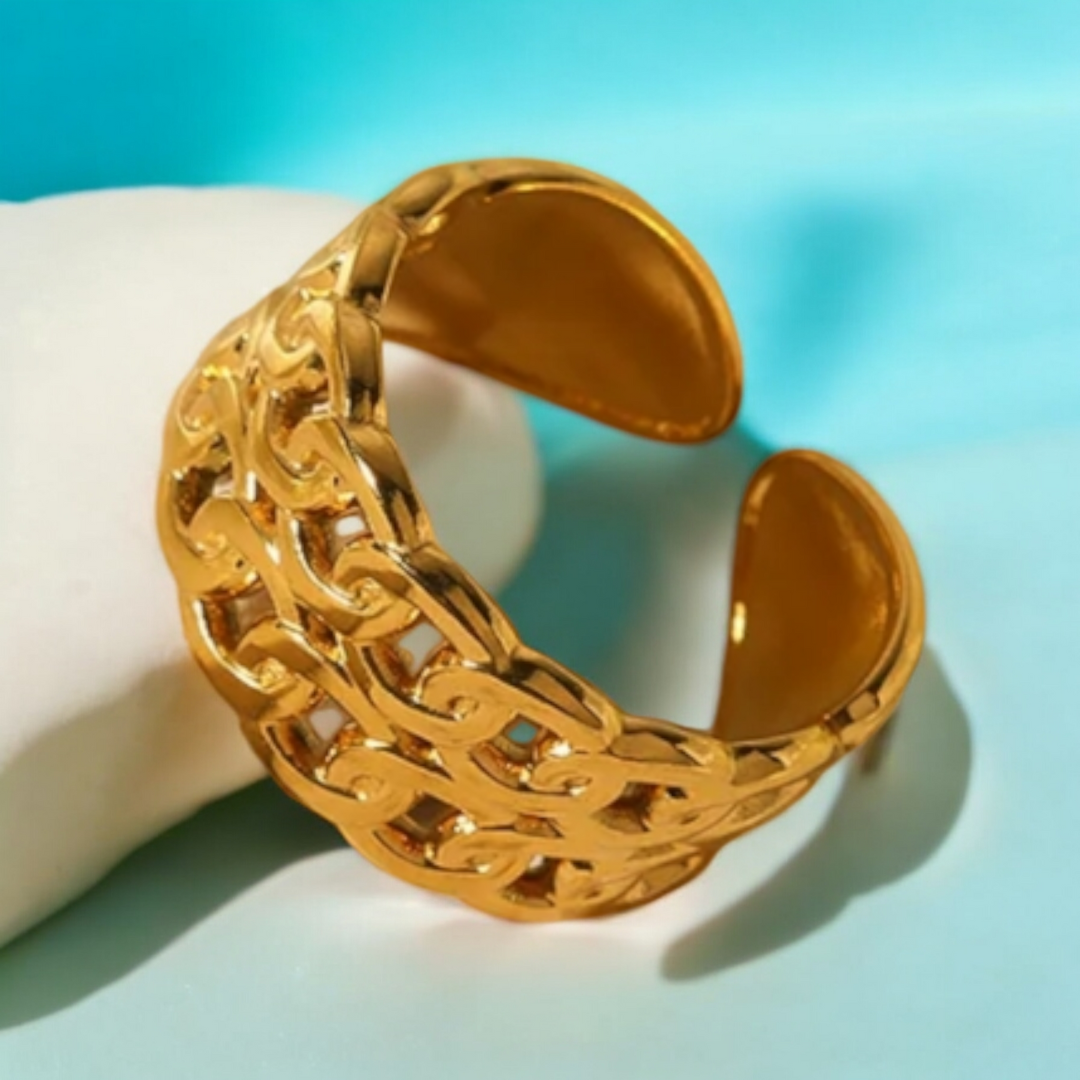 Georgina | Gold Plated Double Layered Braided Chain Resizable Ring