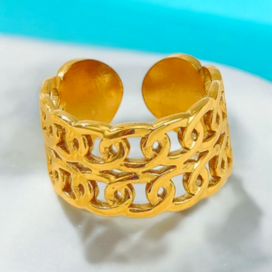 Georgina | Gold Plated Double Layered Braided Chain Resizable Ring