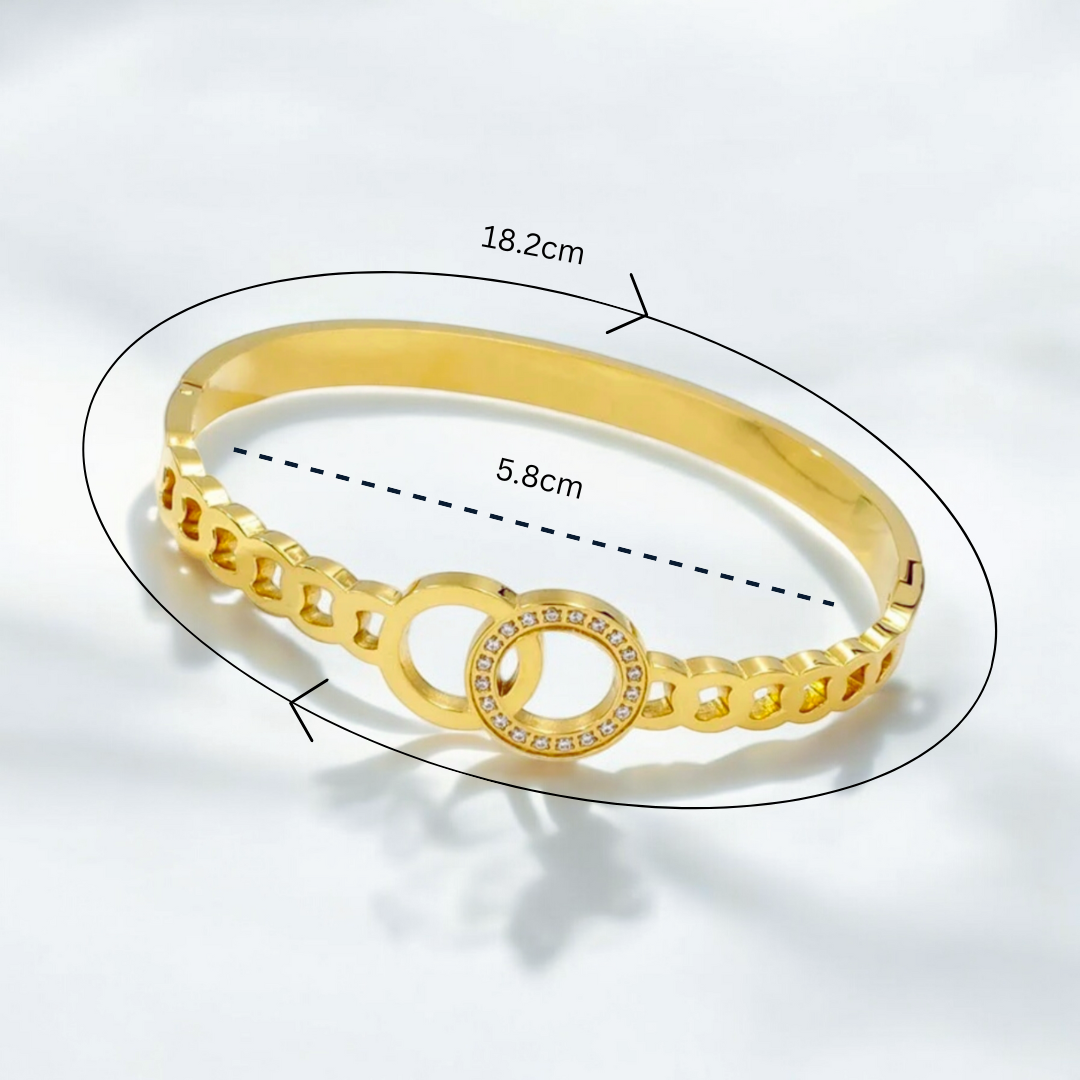 Callista | Gold Plated Interlocking Double Circles Zircon Cuff Bracelet Bangle