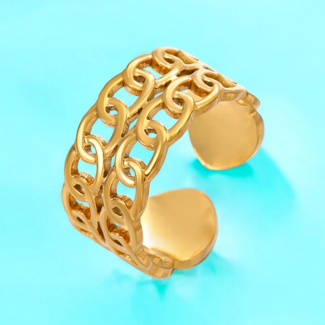 Georgina | Gold Plated Double Layered Braided Chain Resizable Ring