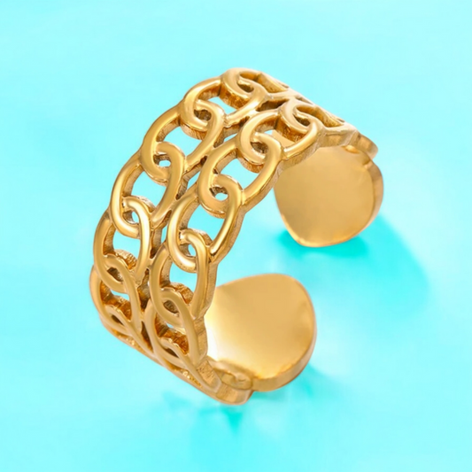 Georgina | Gold Plated Double Layered Braided Chain Resizable Ring