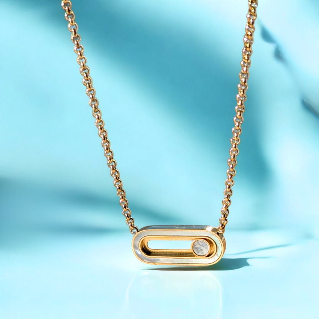 Sandra | Gold (18K) Plated Sliding Ball Paperclip Uno Geometric Pendant Waterproof Necklace