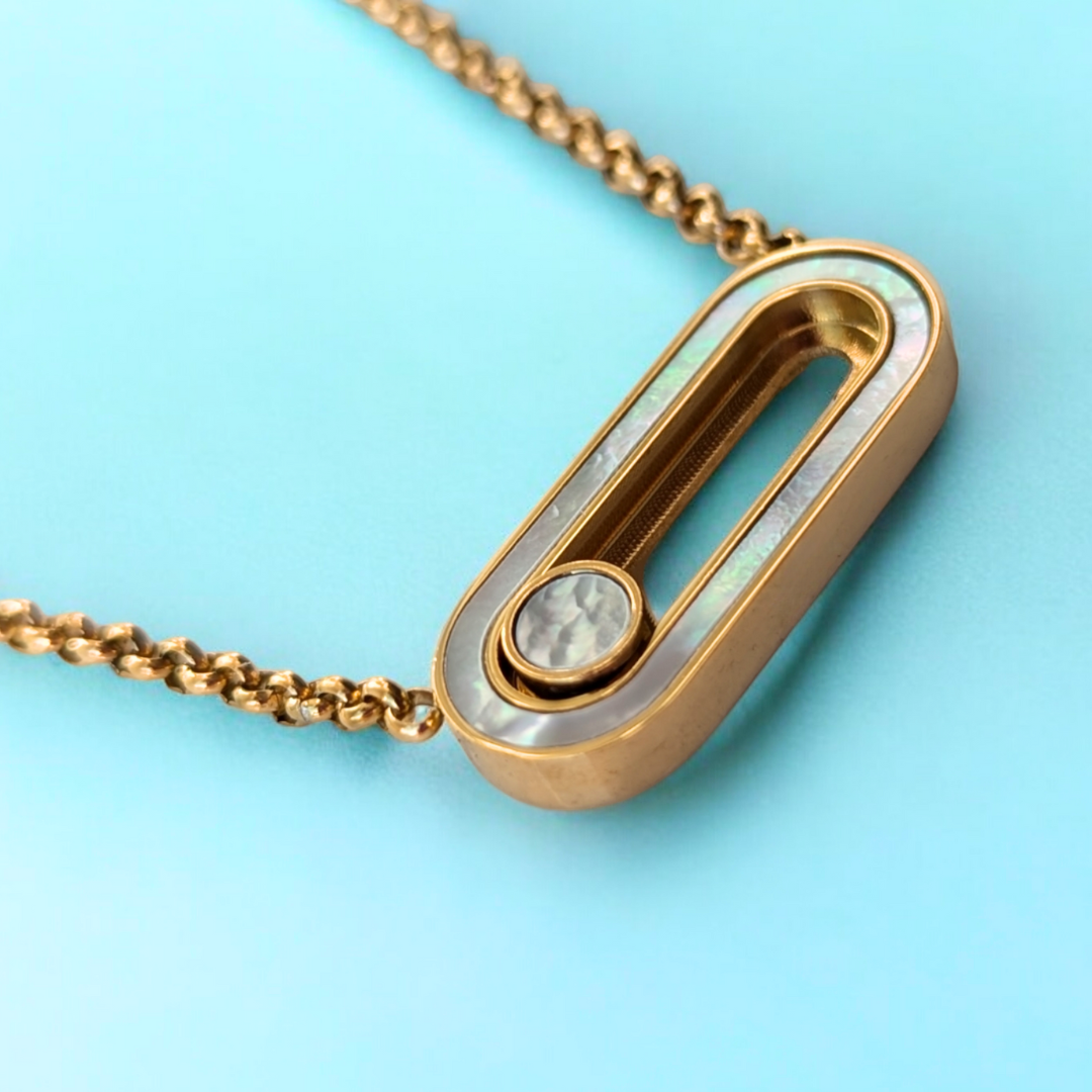 Sandra | Gold (18K) Plated Sliding Ball Paperclip Uno Geometric Pendant Waterproof Necklace