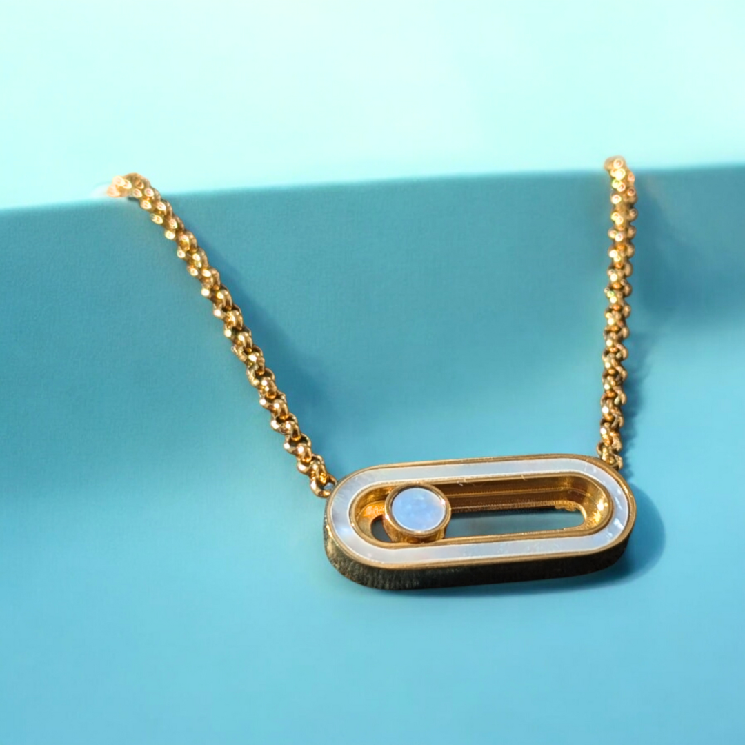 Sandra | Gold (18K) Plated Sliding Ball Paperclip Uno Geometric Pendant Waterproof Necklace