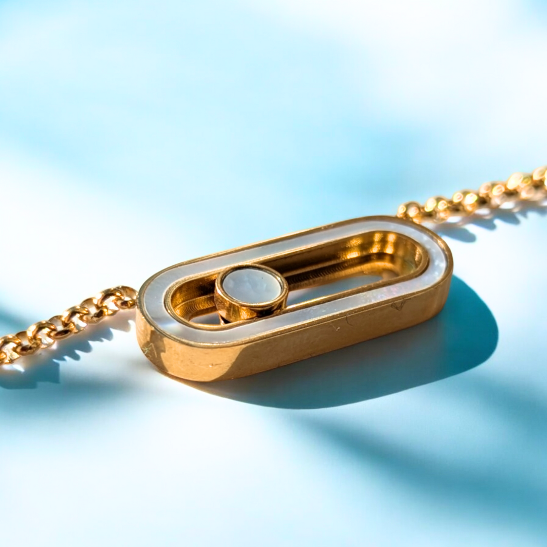 Sandra | Gold (18K) Plated Sliding Ball Paperclip Uno Geometric Pendant Waterproof Necklace