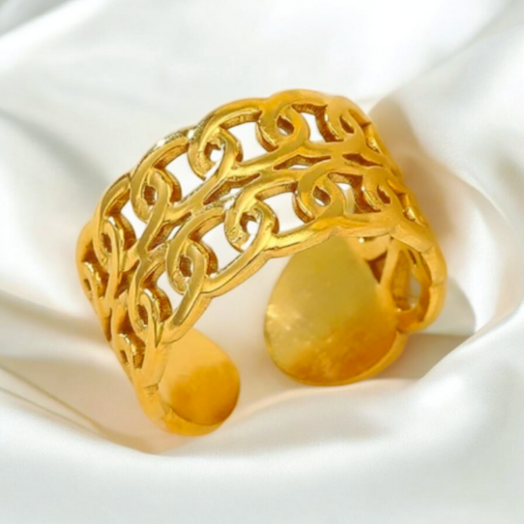 Georgina | Gold Plated Double Layered Braided Chain Resizable Ring