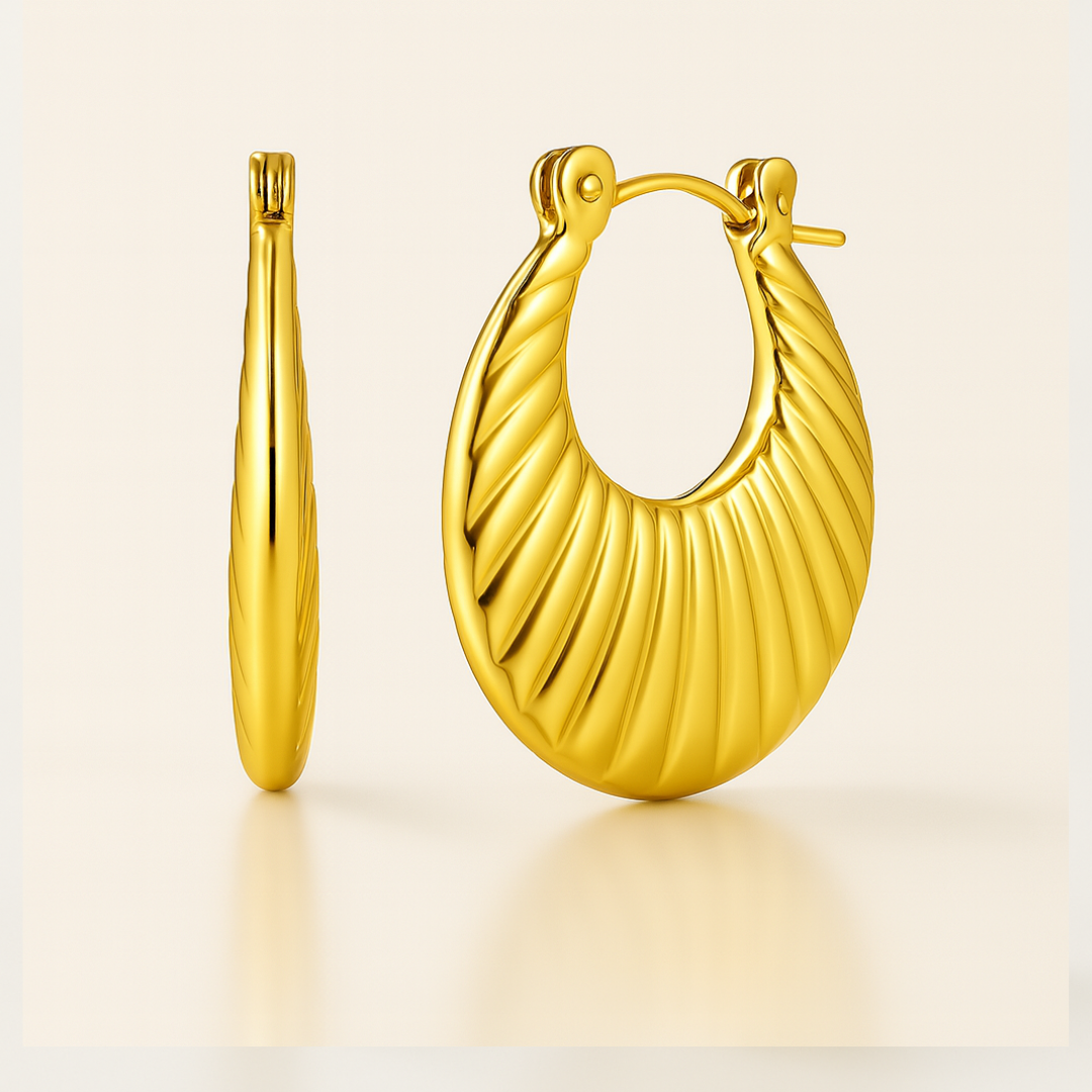 Susanne | 18K Gold Plated Circular Carved Flower Waterproof Hoop Earrings