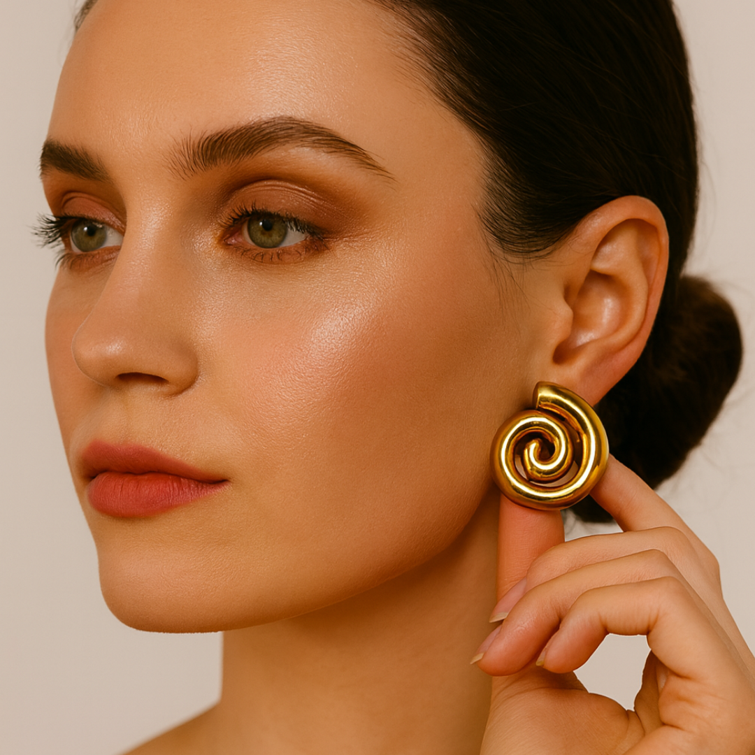 Aveline | 18K Gold Plated Spiral Swirl Twirl Stud Waterproof Earrings