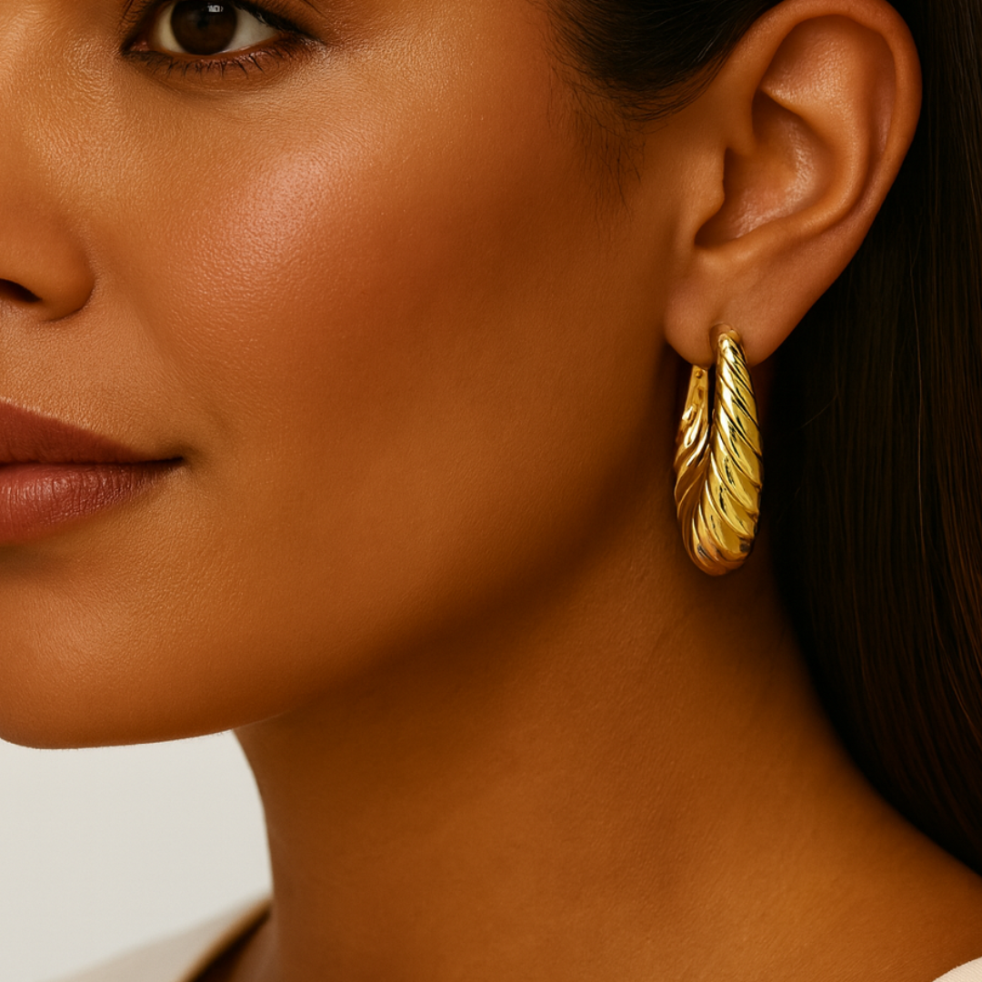 Susanne | 18K Gold Plated Circular Carved Flower Waterproof Hoop Earrings