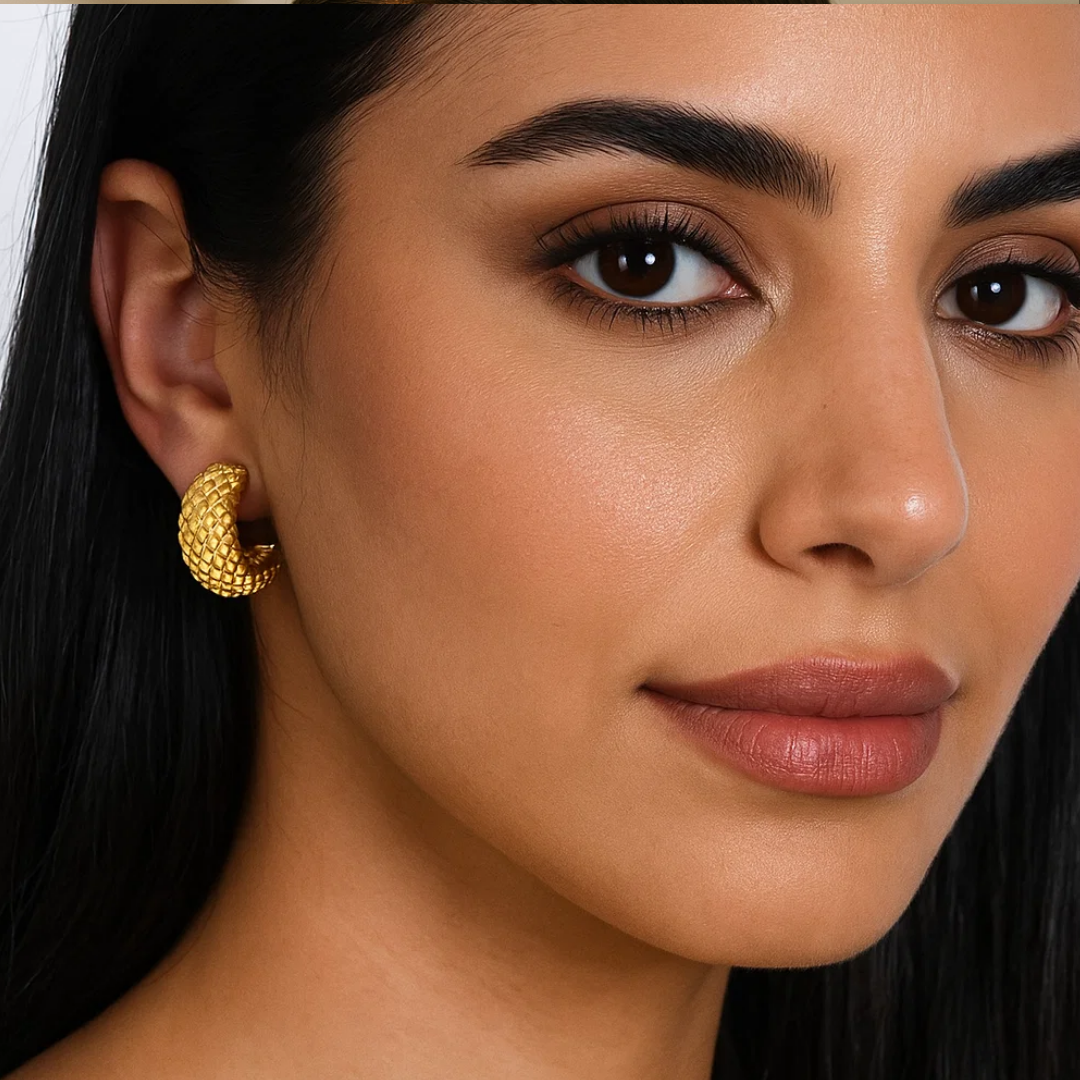 Renelle | 18K Gold Plated Pineapple Mesh C Shaped Cuff Waterproof Earrings