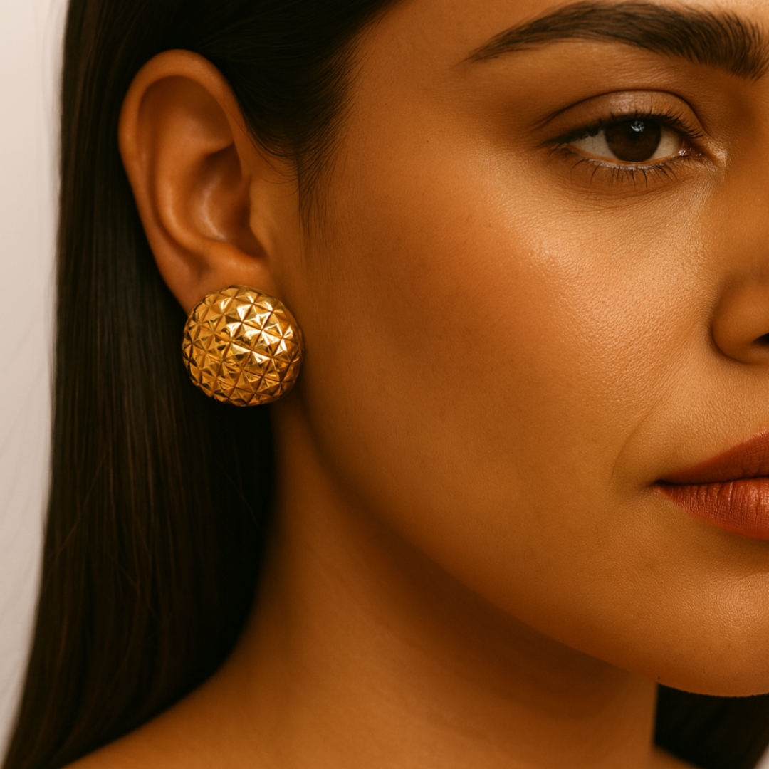 Lunette | 18K Gold Plated Round Checkered Rhombus Stud Waterproof Earrings