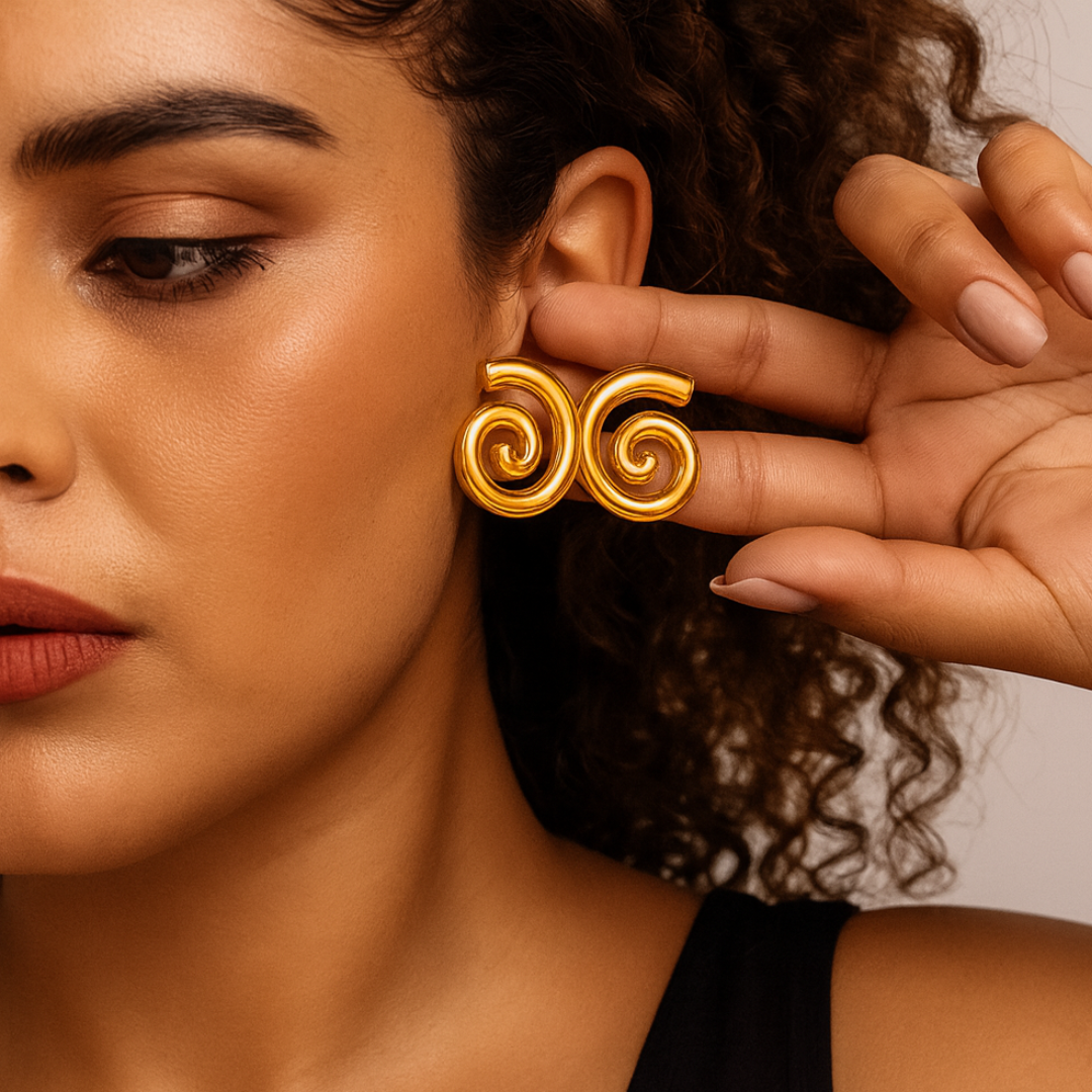 Aveline | 18K Gold Plated Spiral Swirl Twirl Stud Waterproof Earrings