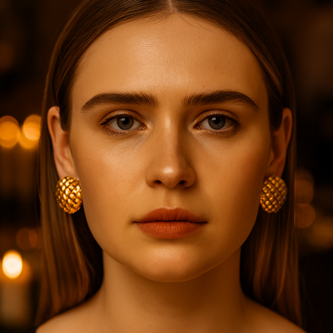 Lunette | 18K Gold Plated Round Checkered Rhombus Stud Waterproof Earrings