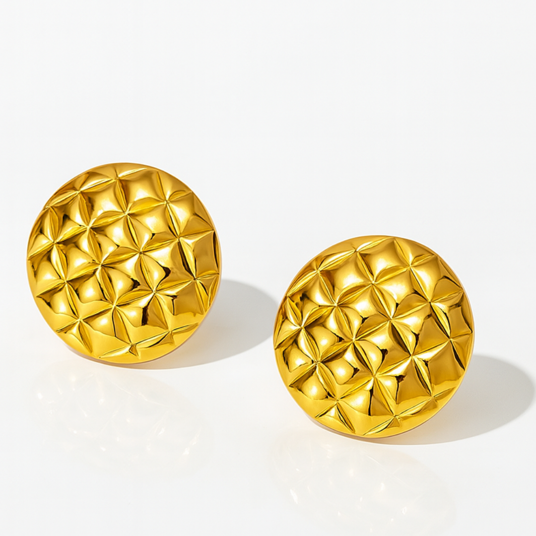 Lunette | 18K Gold Plated Round Checkered Rhombus Stud Waterproof Earrings