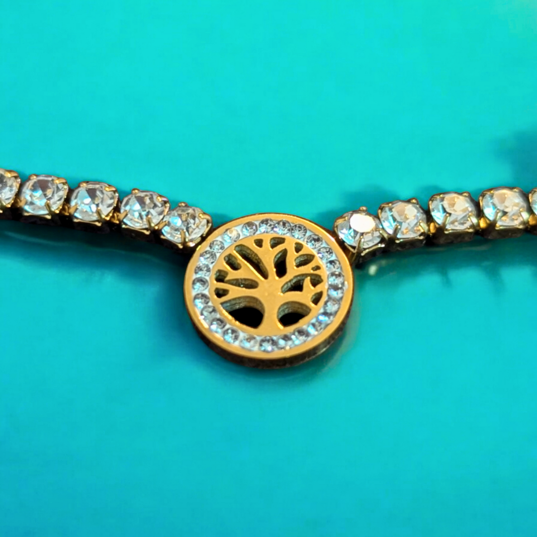 Cambria | Gold Plated Tree of Life Waterproof Tennis Necklace with Zircons