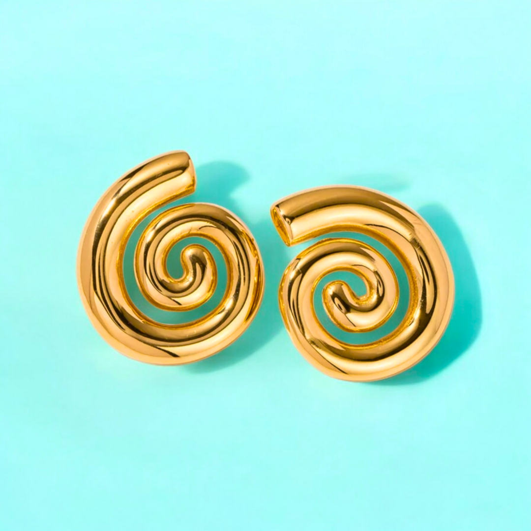 Aveline | 18K Gold Plated Spiral Swirl Twirl Stud Waterproof Earrings
