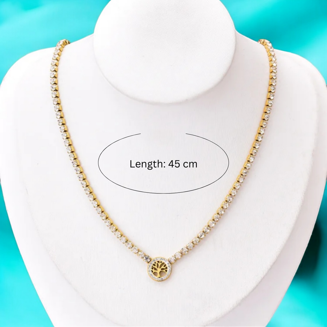 Cambria | Gold Plated Tree of Life Waterproof Tennis Necklace with Zircons