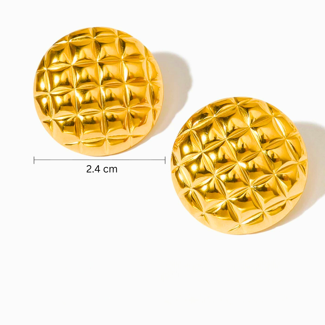 Lunette | 18K Gold Plated Round Checkered Rhombus Stud Waterproof Earrings