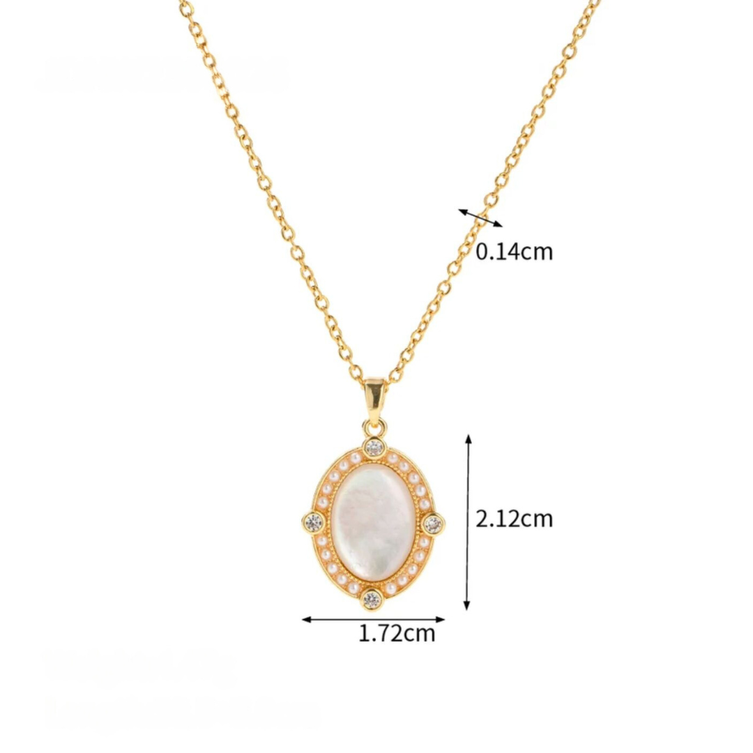 Freya | Gold (18K) Plated Oval White Shell Zircon Pendant Waterproof Necklace
