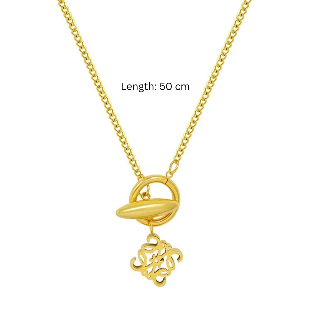 Saskia | Gold (18K) Plated French Moon Cake OT Buckle Pendant Necklace