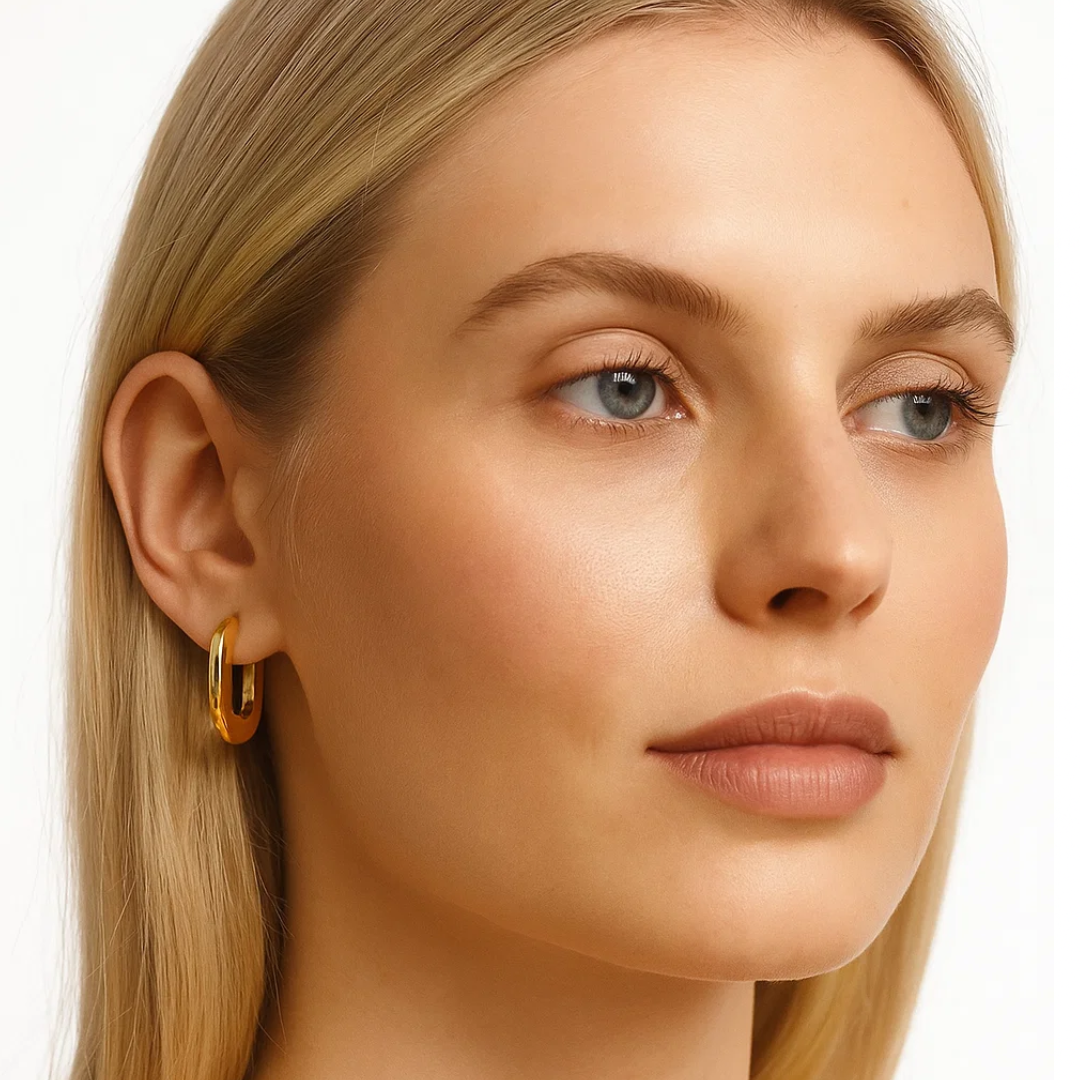 Lynn | 18K Gold Plated Carved Star C Shaped Hoop Waterproof Earrings