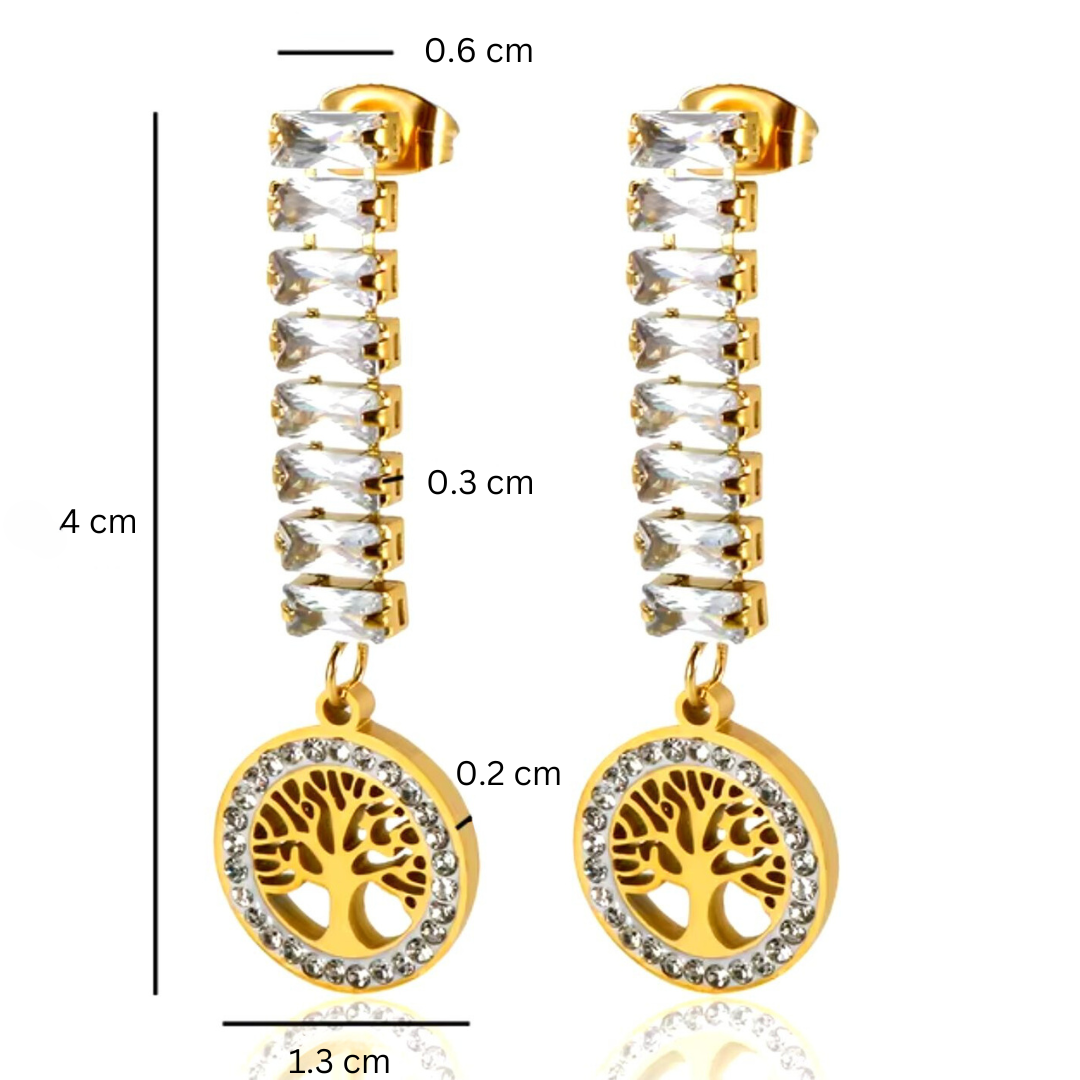 Renata | 18K Gold Plated Tree of Life Zircon Dangle Drop Waterproof Earrings