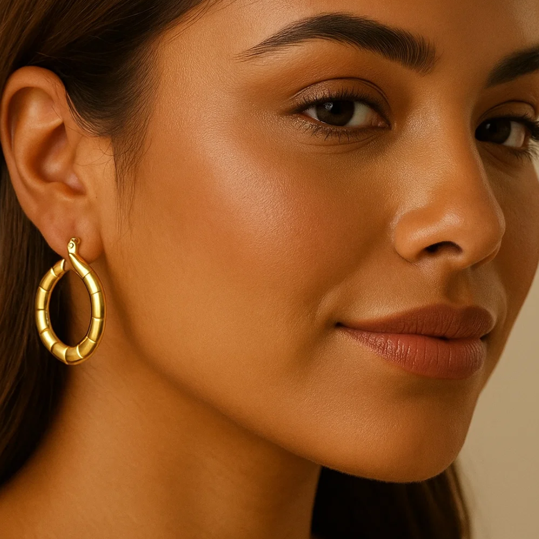 Avira | 18K Gold Plated Round Circle Textured Hoop Waterproof Earrings