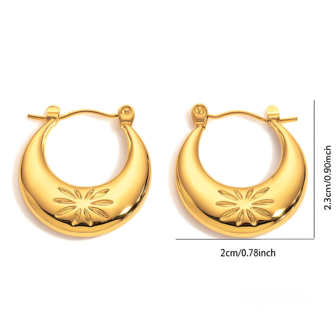 Lucy | 18K Gold Plated Circular Flower Carved Hoop Waterproof Earrings