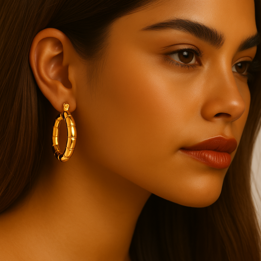 Avira | 18K Gold Plated Round Circle Textured Hoop Waterproof Earrings