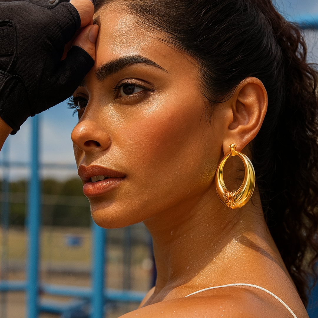 Lucy | 18K Gold Plated Circular Flower Carved Hoop Waterproof Earrings