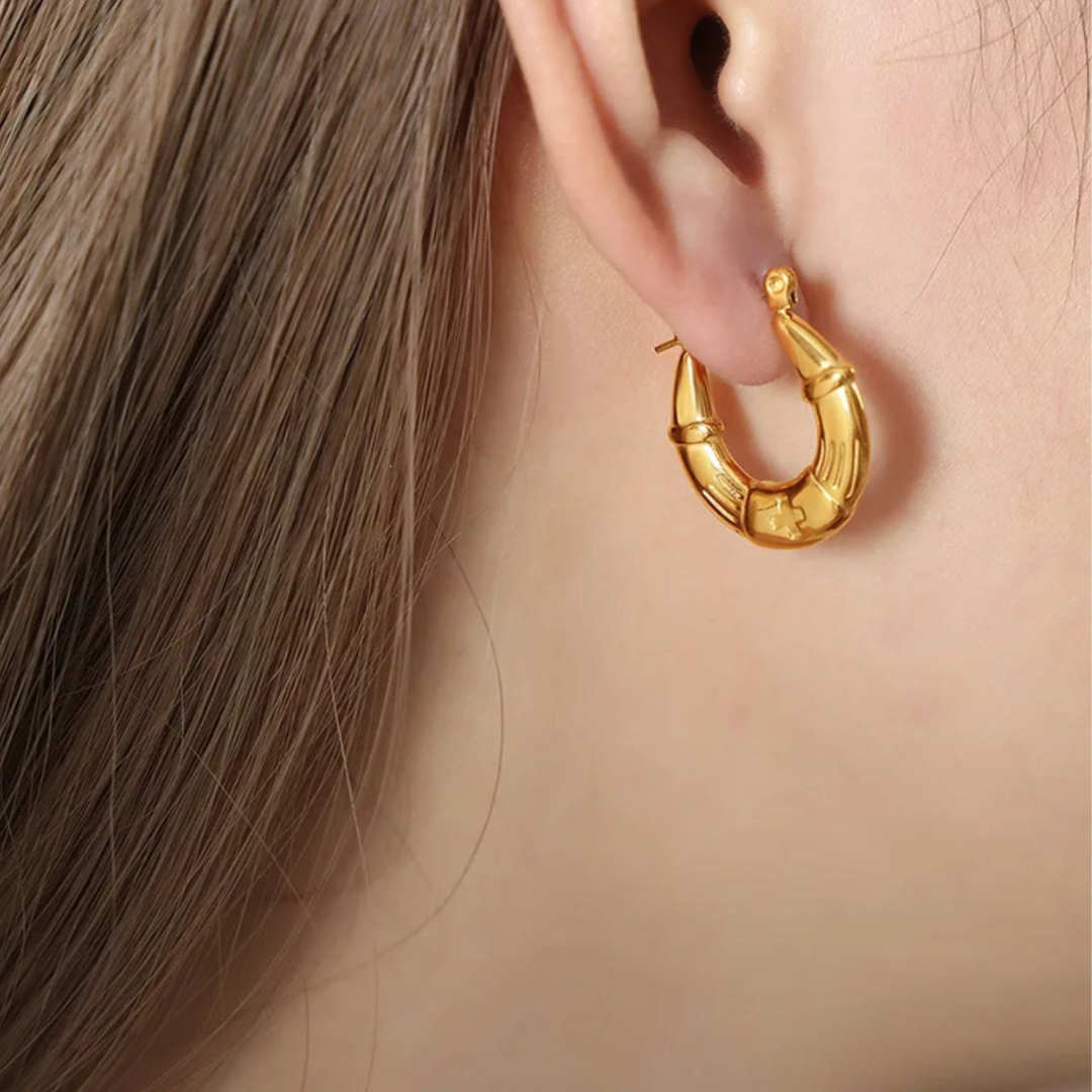 Nia | Gold Plated U-Shaped Buckle Hoops Earrings