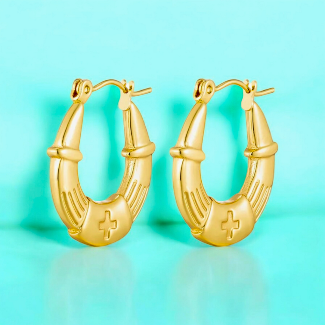 Nia | Gold Plated U-Shaped Buckle Hoops Earrings