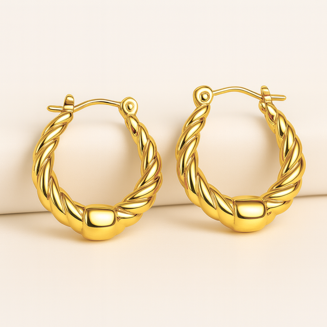 Amoret | 18K Gold Plated Twisted Oval Hoop Waterproof Earrings