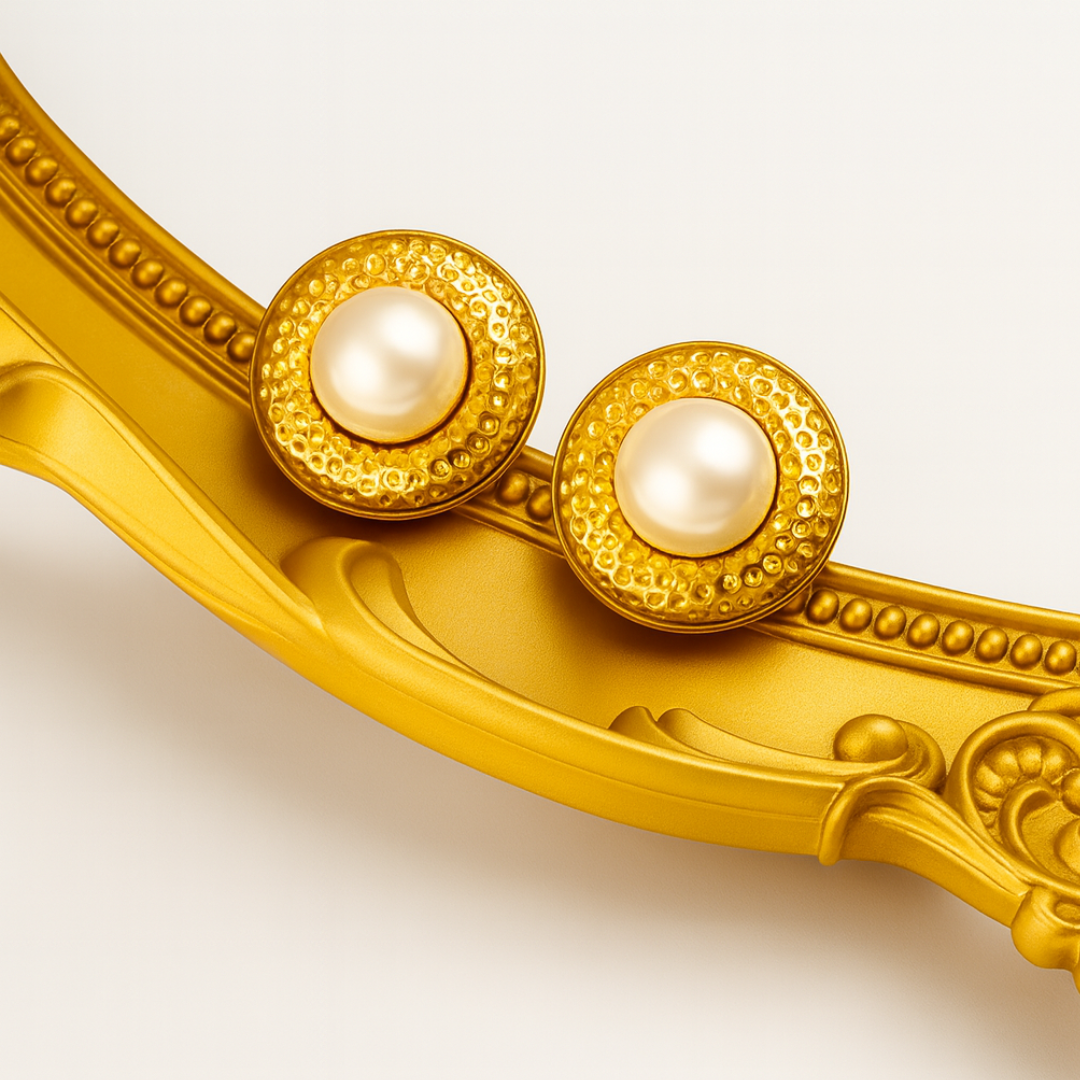 Nerina | 18K Gold Plated Pearl Round Nest Stud Waterproof Earrings