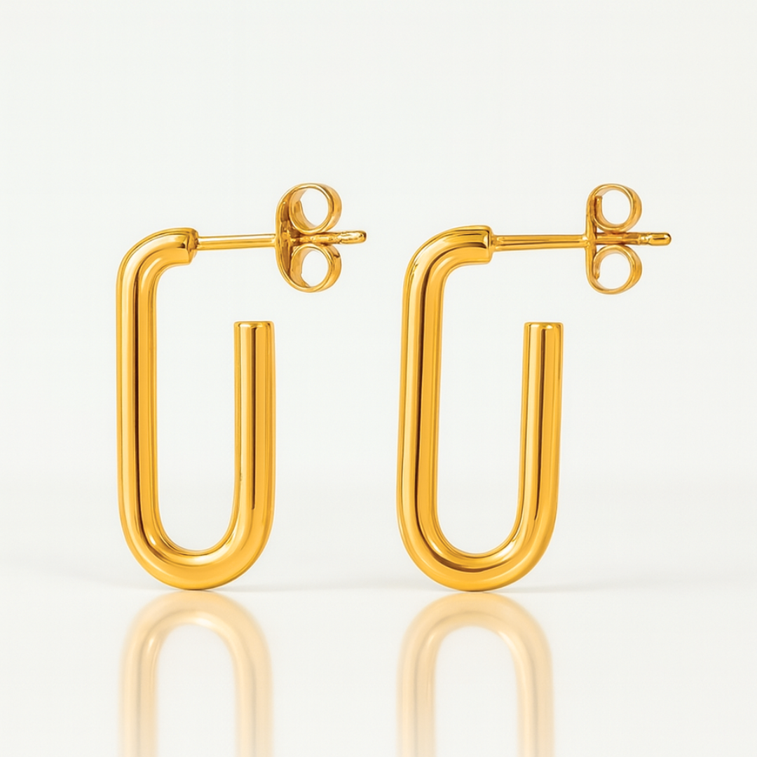 Valencia | 18K Gold-Plated Rectangular Hoop Waterproof Earrings