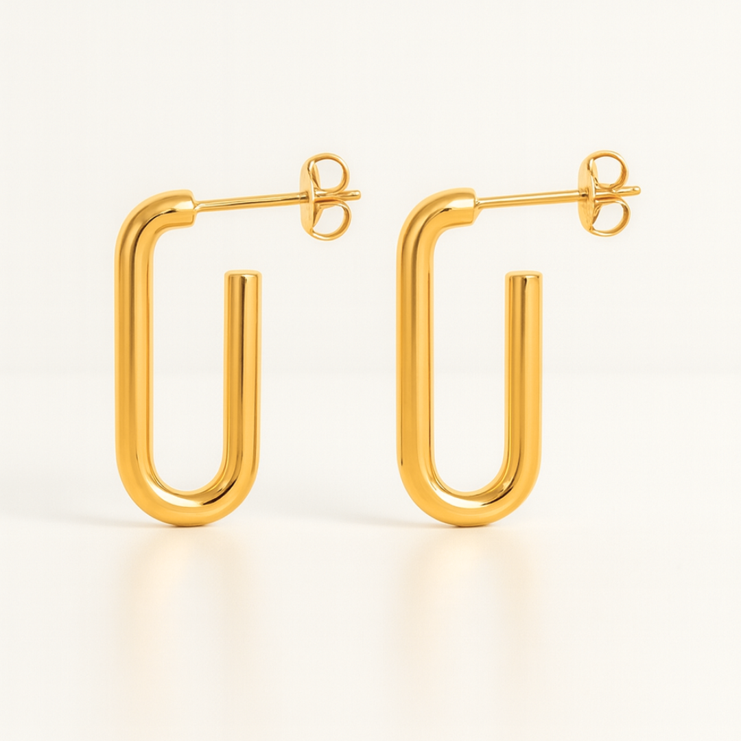 Valencia | 18K Gold-Plated Rectangular Hoop Waterproof Earrings