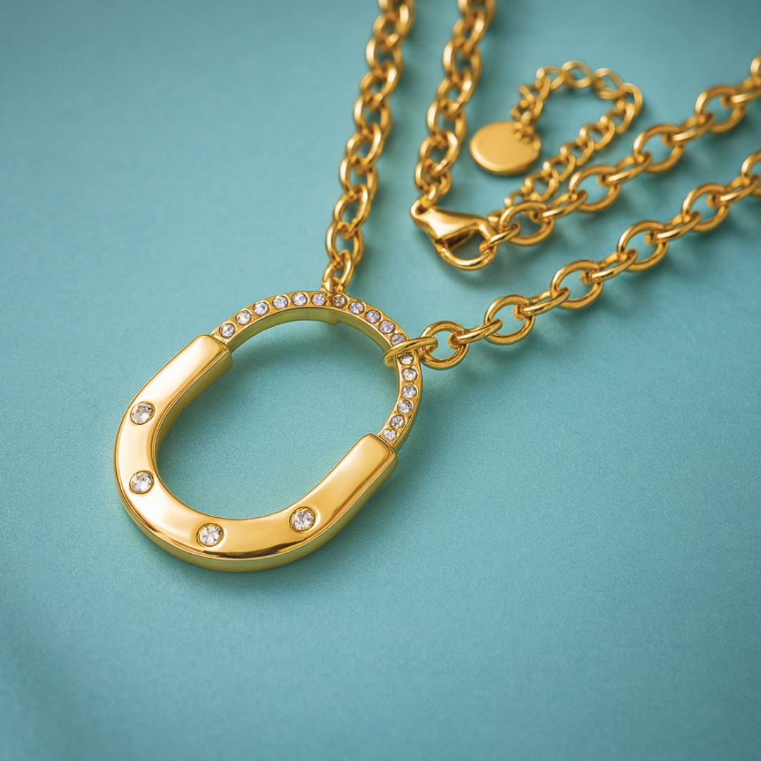 Avielle | Gold (18K) Plated Lock Pendant Waterproof Link Chain Necklace with Zircons