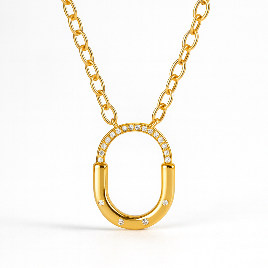 Avielle | Gold (18K) Plated Lock Pendant Waterproof Link Chain Necklace with Zircons