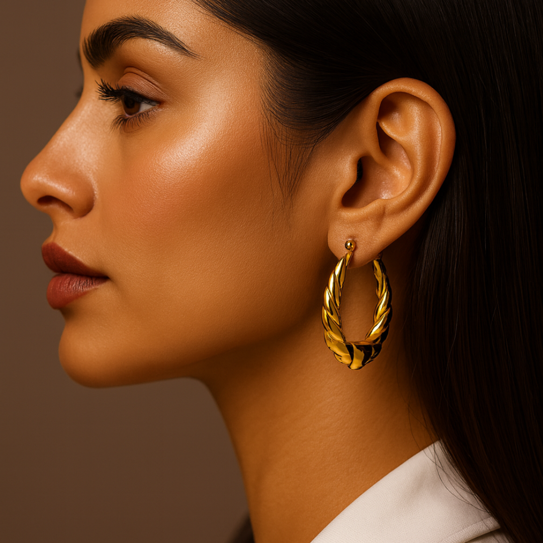 Amoret | 18K Gold Plated Twisted Oval Hoop Waterproof Earrings