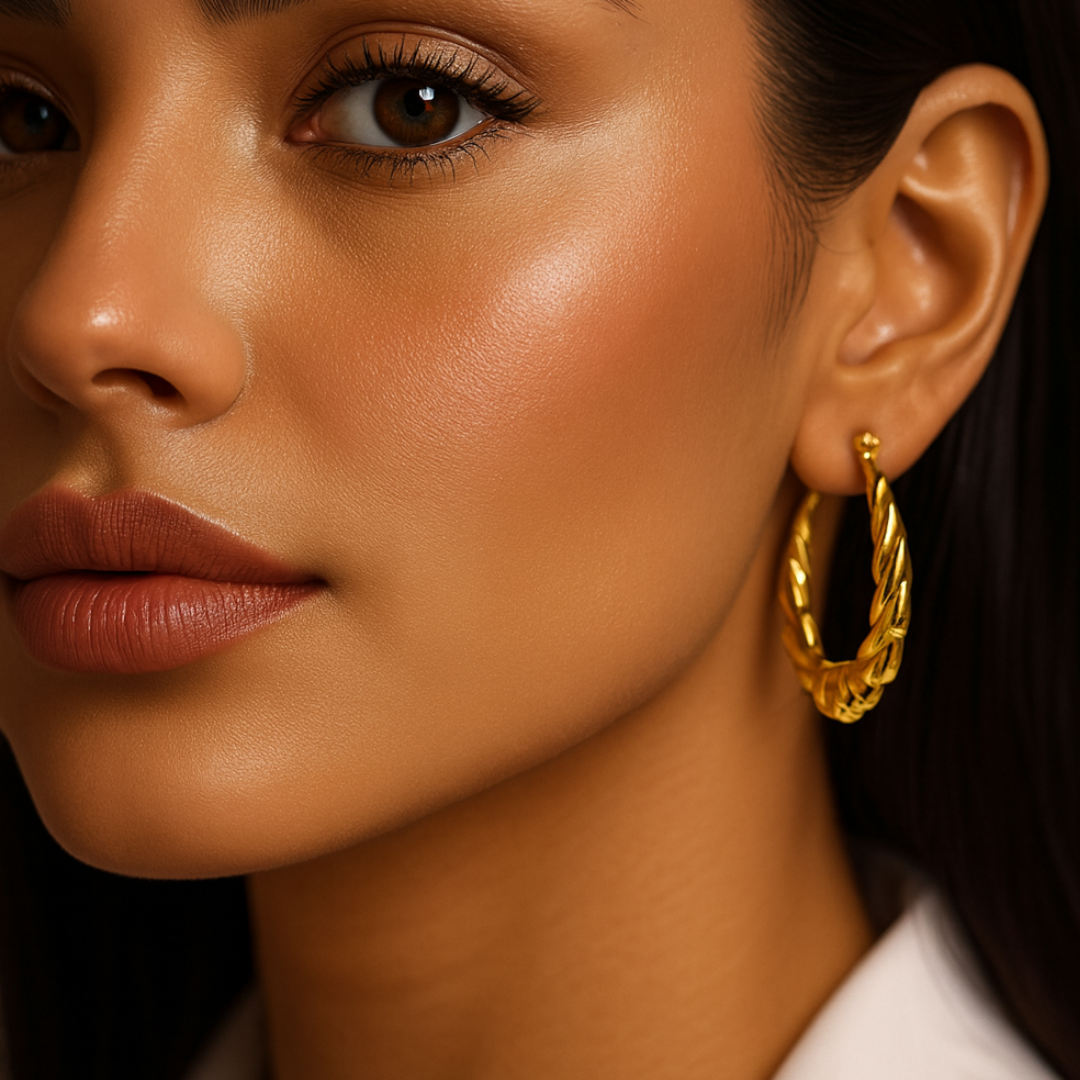 Amoret | 18K Gold Plated Twisted Oval Hoop Waterproof Earrings