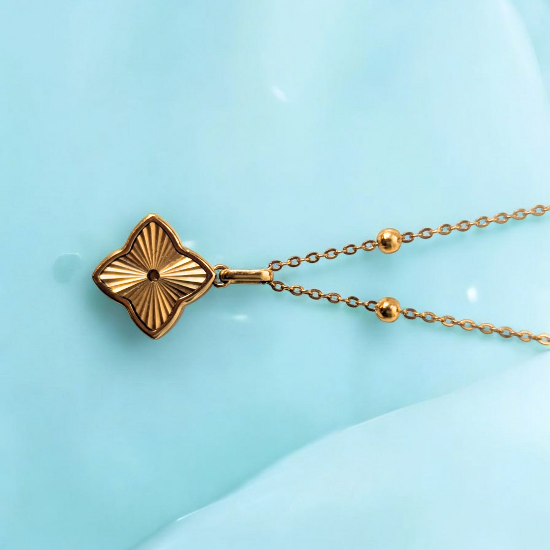 18k gold plated waterproof sweat proof clover pendant necklace jewellery jooelri jewelry london tarnish free hypoallergenic lucky four leaf clovers