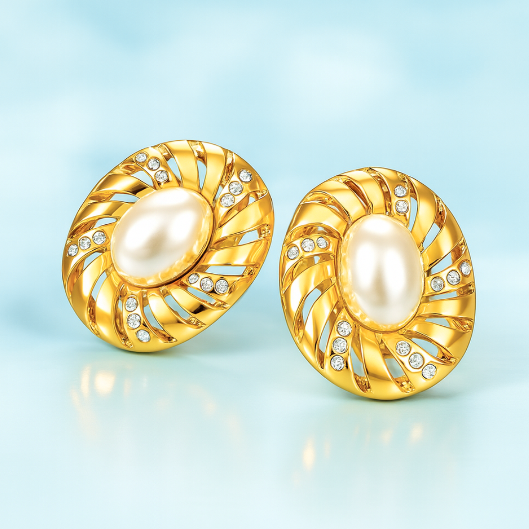 Lira | Gold (18K) Plated Chunky Waterproof Stud Earrings with Pearls