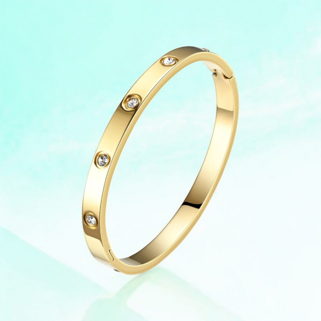 Yuliya | Gold Plated Cuff Bracelet Bangle with Circular Zircons