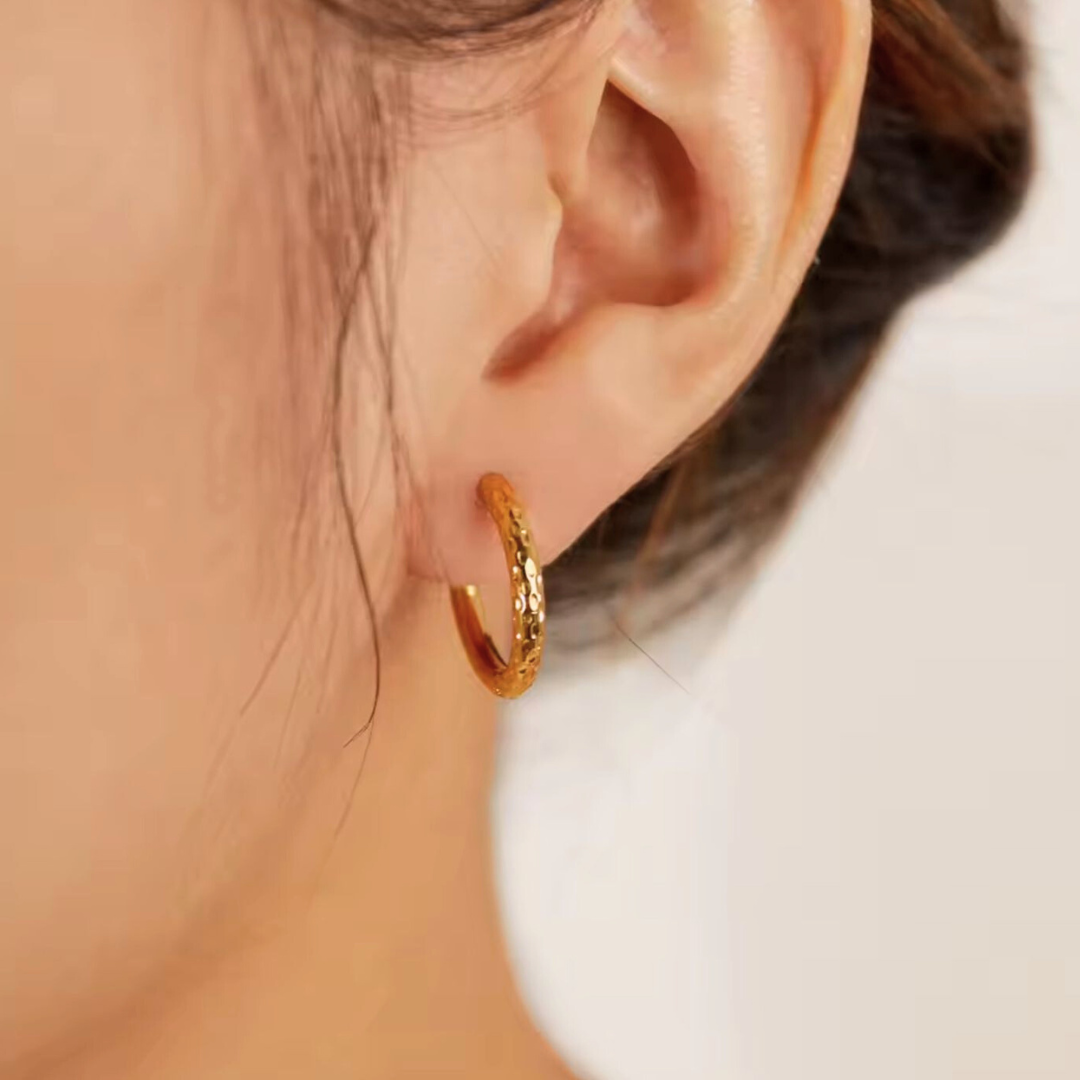 Alessia | Gold Plated Hammered Texture Hoop Earrings