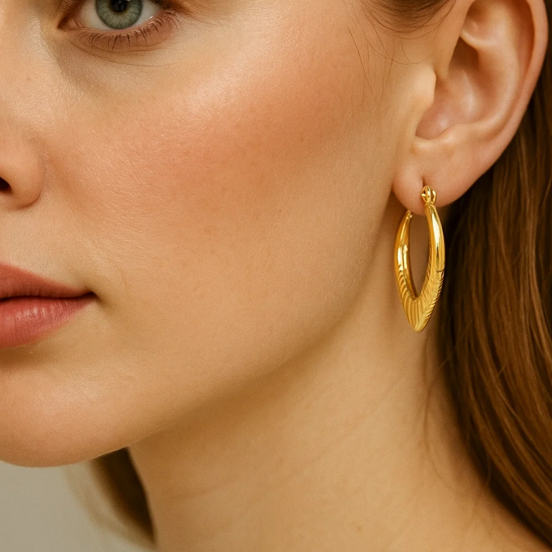 Adriana | 18K Gold Plated Screw Thread Chunky Hoop Waterproof Earrings
