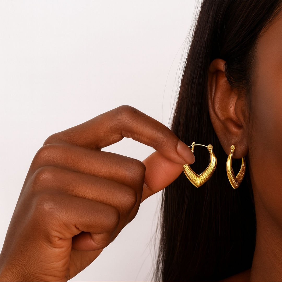 Adriana | 18K Gold Plated Screw Thread Chunky Hoop Waterproof Earrings