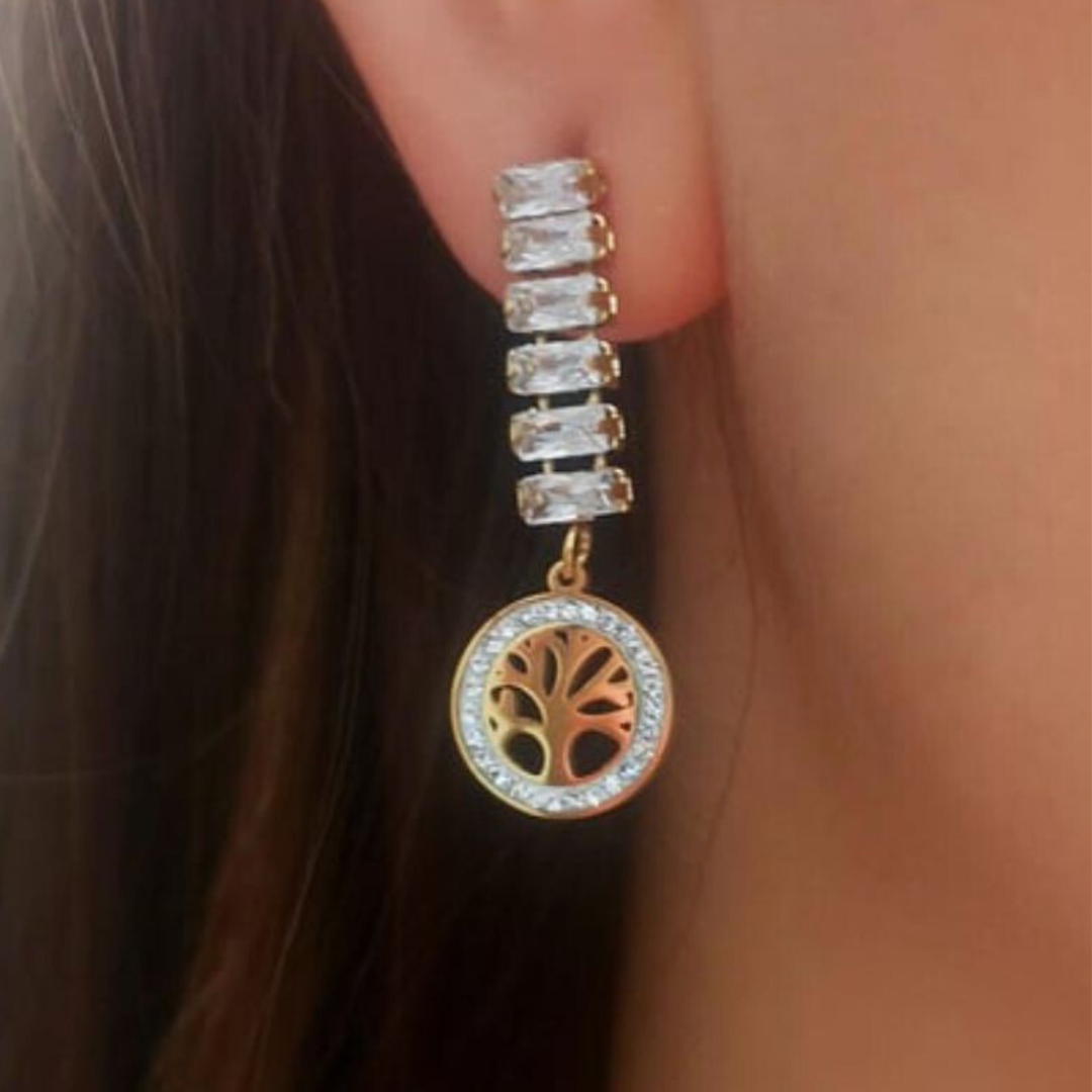 Renata | 18K Gold Plated Tree of Life Zircon Dangle Drop Waterproof Earrings