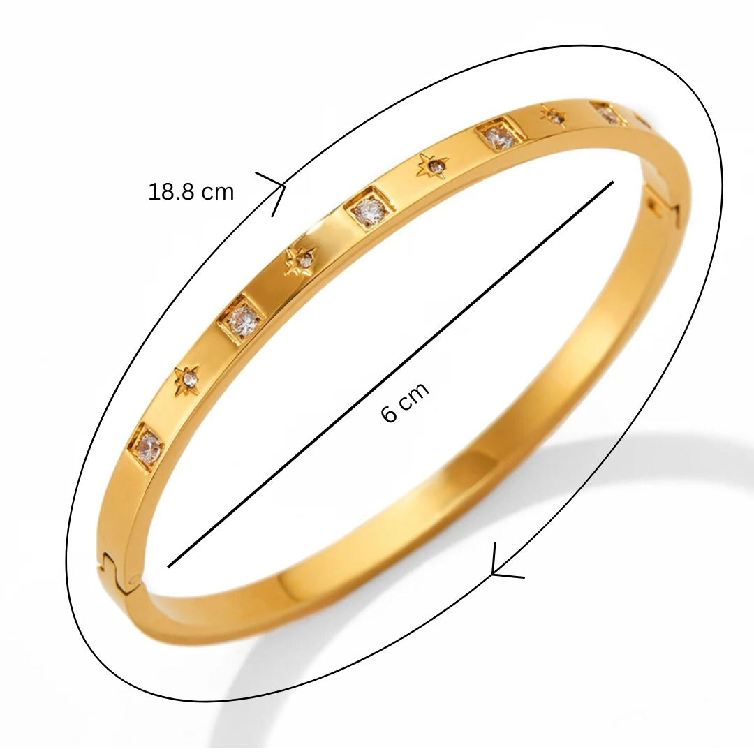 Helena | Gold Plated Cuff Bangle Bracelet with Star Shaped Zircons