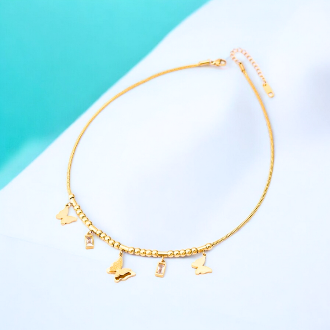 Amaris | Gold Plated Shimmer Butterfly Charm CZ Pendant Necklace